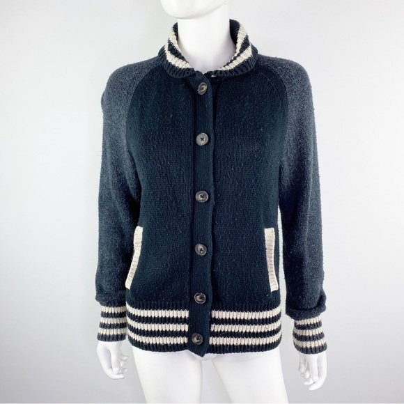 Madewell Size M Navy Blue Knit Button Down Sweater Varsity Jacket Cardigan - Picture 8 of 11